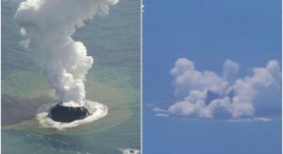 После подводного извержения вулкана в Японии появился новый остров (6 фото)