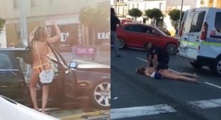 Испанская полиция провела жесткое задержание дамочки в бикини, совершившей ДТП (3 фото + 1 видео)