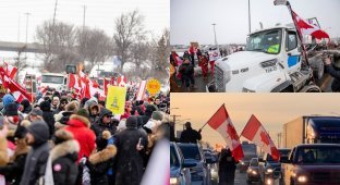 "Конвой свободы": дальнобойщики в Канаде вышли на забастовку из-за антиковидных мер (9 фото + 3 видео)