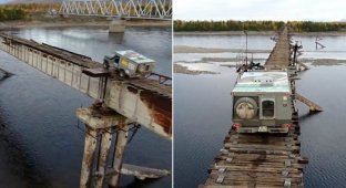 Самый страшный мост в России: опасная поездка по Куандинскому мосту (4 фото + 1 видео)