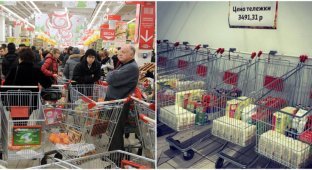 «Тележка апокалипсиса»: российские супермаркеты пытаются бороться с паникёрами (7 фото + 1 видео)
