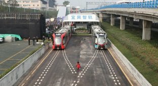 Китайские безрельсовые поезда (2 фото)
