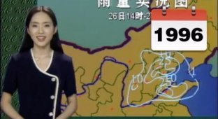 Китайская телеведущая уже 22 года ведёт прогноз погоды, и ни капли не постарела (14 фото + 1 видео)