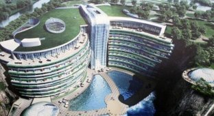 В заброшенном китайском карьере строят 19-этажный отель (8 фото)