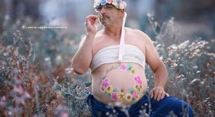 Отец двух детей с «пивным пузиком» устроил пародию на типичную фотосессию беременных (13 фото)