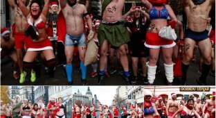 Полуголые Санта-Клаусы приняли участие в благотворительном забеге в Будапеште (13 фото)