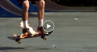Прыжки на огненном скейтборд 2013
