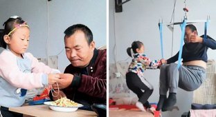 Этой девочке всего 6 лет, но она уже 2 года заботится о парализованном отце (10 фото + 1 видео)