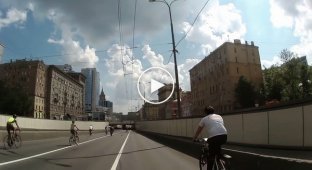 Столкновение на московском велопараде  , велопарад, велосипед, видео, дтп