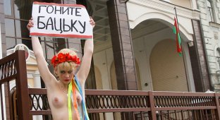 Свеженький белорусский моно-митинг от FEMEN: Гоните Бацьку! (6 фото)