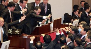 Слезоточивый газ в парламенте Южной Кореи (17 фото)