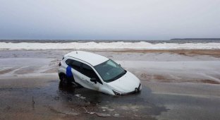 Аренда завершена! На берегу Финского залива бросили прокатный Renault (5 фото)