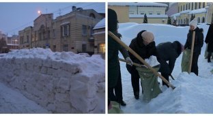 Учителей Саратова заставили убирать снег в мешки (3 фото)