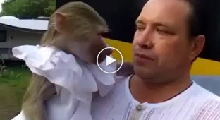 Прикольная обезьянка с хозяином