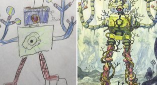 Аниме-художник превращает рисунки сыновей в крутых персонажей (22 фото)