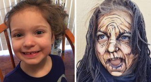 Превращение 3-летней девочки в старую ведьму при помощи макияжа (6 фото)