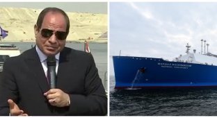 Российское судно несколько раз гудками прерывало речь президента Египта у Суэцкого канала (3 фото + 1 видео)