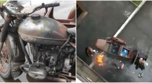 В Красноярске неизвестный поджёг мотоцикл и бегал вокруг него, дожидаясь хозяина (3 фото + 1 видео)