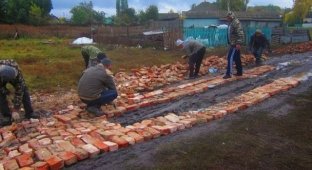 В Воронежской области сельскую дорогу вымостили кирпичом (фото)