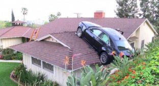 Припарковал свой Кадиллак на крыше соседа (7 фото)