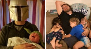 "Папа - это вам не мама!": забавные фотографии отцов со своими детьми (19 фото)