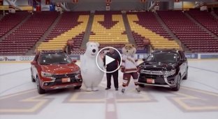 Талисман Mitsubishi делает все возможное, чтобы оставаться на ногах на льду