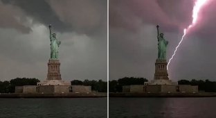 Молния ударила в нескольких метрах от Статуи Свободы (3 фото + 1 видео)