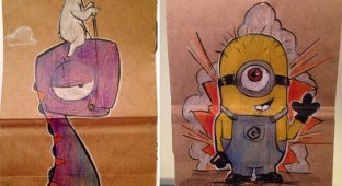 Увлекательные персонажи из мультфильмов на бумажных пакетах (18 фото)