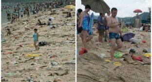 Вот так выглядит очень грязный пляж в Китае (16 фото)
