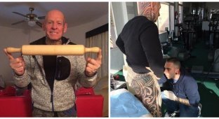 61-летний бодибилдер намотал свой пенис вокруг скалки, чтобы сделать на нём татуировку (5 фото + 1 видео)