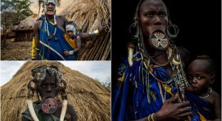 Женщины из эфиопского племени Мурси демонстрируют диски в нижней губе и удивительные прически (9 фото)