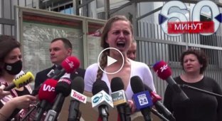 В Варшаве активистка Яна Шостак устроила кричащий протест у посольства Беларуси (тише звук)