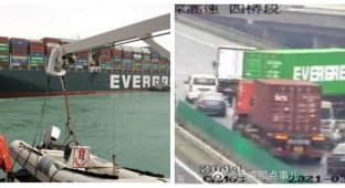 Грузовик компании Evergreen последовал примеру контейнеровоза (5 фото)