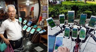 Поймай их всех: 70-летний тайванец круглосуточно ловит покемонов на 11 смартфонов (8 фото + 1 видео)