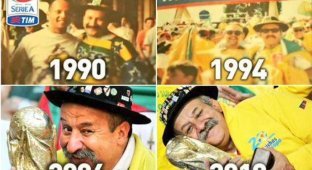 Традицию известного бразильского болельщика продолжают его сыновья (3 фото)