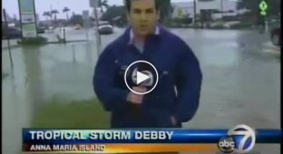 Репортера накрыло волной от урагана