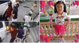 Восьмилетняя филиппинская школьница напала на вооруженных бандитов, ограбивших её папу (3 фото + 1 видео)