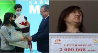 В Казахстане чиновники подарили многодетной матери сертификат на два миллиона, который оказался липовым (3 фото + 1 видео)