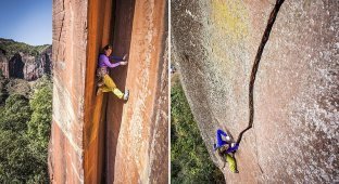 Швейцарская учительница взобралась на вершину скалы по 300-метровой трещине (9 фото)