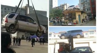 Как в Китае наказывают тех, кто паркуется как чудак (5 фото + 1 видео)