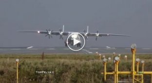 Шумный Антей Ан-22 взлетает при сильном боковом ветре