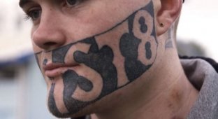 Бывшего зэка с татуировкой на лице не берут на работу (5 фото + 1 видео)