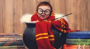 Красивая фотосессия симпатичной 3-месячной девочки в стиле «Гарри Поттер» (6 фото)