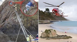 Семилетний мальчик два часа провисел на скале в ожидании спасателей! (7 фото + 1 видео)