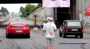 Дрэг-рейсинг Lada Niva против Nissan GT-R