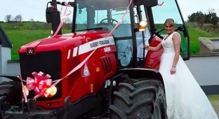 Невеста приехала на свадьбу на тракторе (6 фото + 1 видео)
