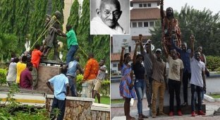 Преподаватели университета в Гане снесли памятник Ганди за расизм (6 фото)