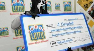Победитель лотереи пришёл за деньгами в маске из фильма ужасов «Крик» (4 фото)