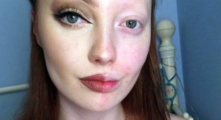 Интернет-тролли высмеяли и обозвали онкобольной девушку, запостившую селфи с "половинным" макияжем (4 фото)