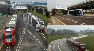 В Китае запустили поезда без рельсов (6 фото)